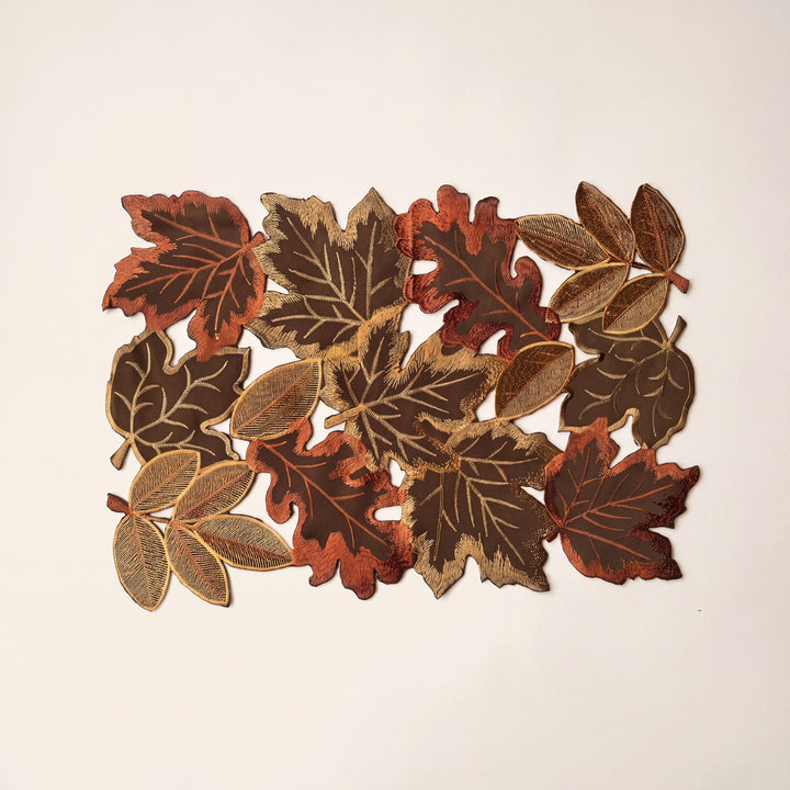 Tawny | Embroidered Fall Leaf Table Runner with Warm Harvest Foliage Design