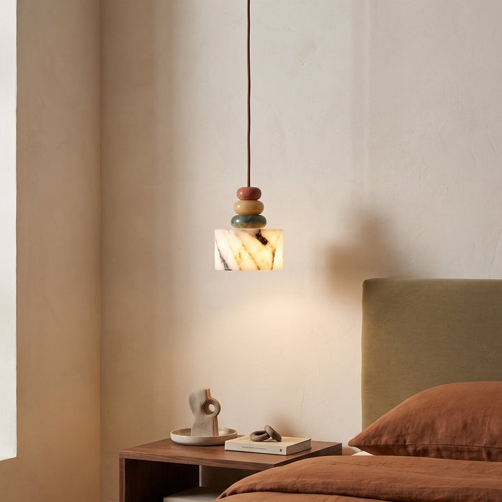 Terrazzo | Stacked Stone Pendant Lamp with Marble Drum Shade