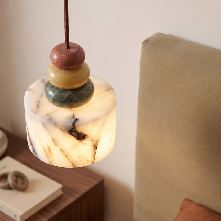Terrazzo | Stacked Stone Pendant Lamp with Marble Drum Shade