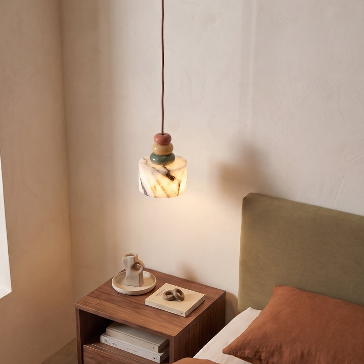 Terrazzo | Stacked Stone Pendant Lamp with Marble Drum Shade