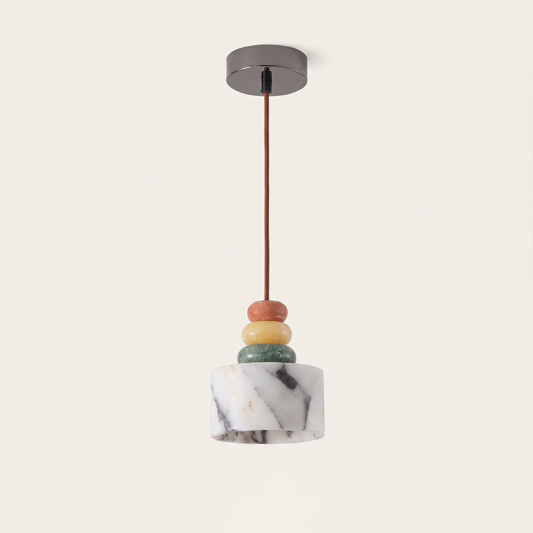 Terrazzo | Stacked Stone Pendant Lamp with Marble Drum Shade