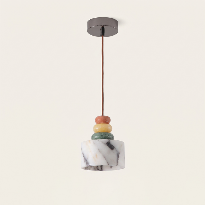 Terrazzo | Stacked Stone Pendant Lamp with Marble Drum Shade