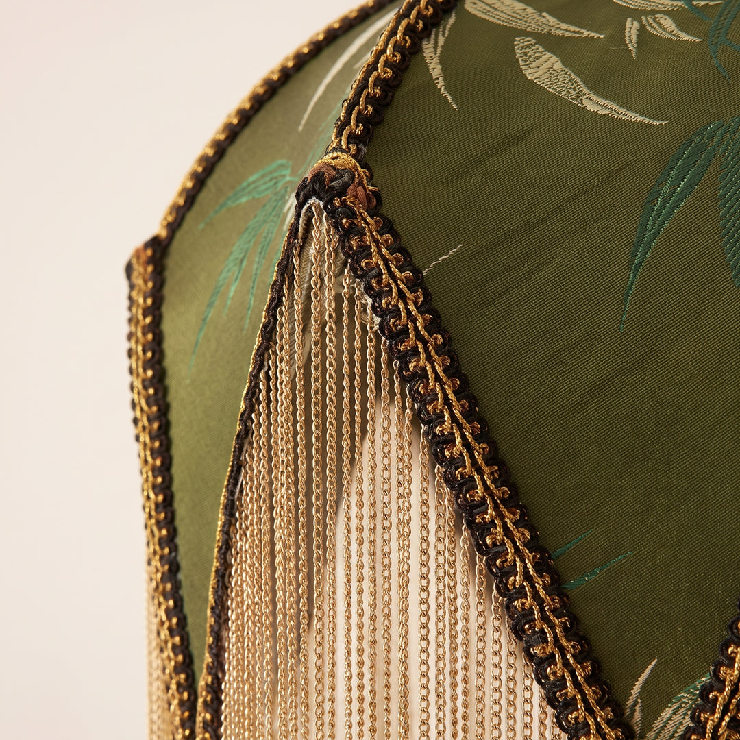 Wisteria | Eclectic Fabric Pendant Lamp with Beaded Fringe and Vintage Floral Panels