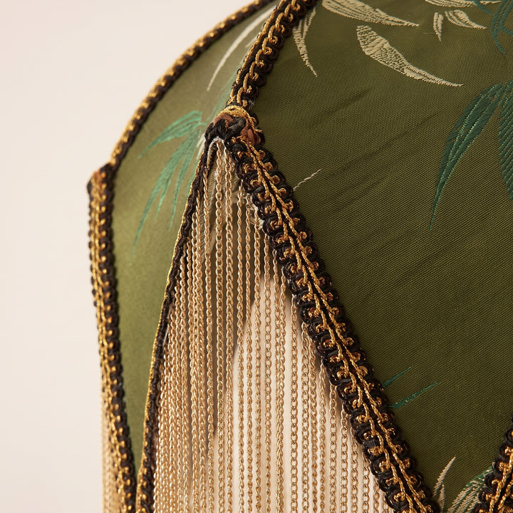 Wisteria | Eclectic Fabric Pendant Lamp with Beaded Fringe and Vintage Floral Panels