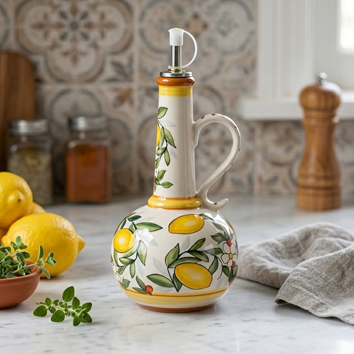 Tuscan Market Ceramic Oil Bottle – Decorative Olive Oil & Vinegar Dispenser