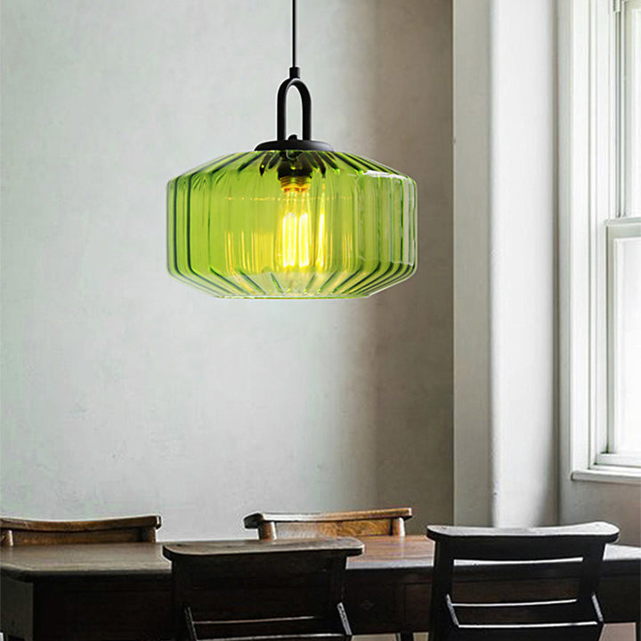 VerdantGlow | Elegant Striped Green Glass Pendant Lighting for Kitchen Island 0