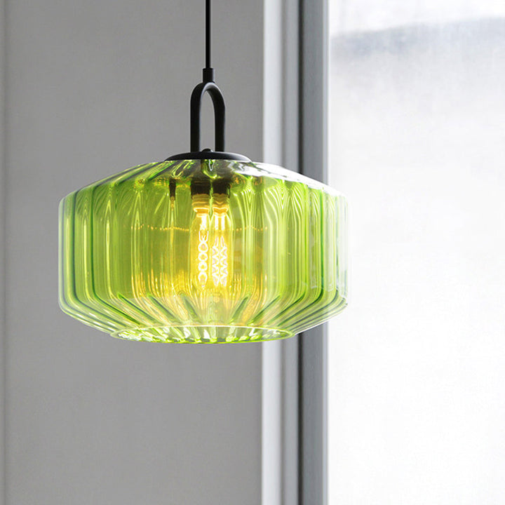 VerdantGlow | Elegant Striped Green Glass Pendant Lighting for Kitchen Island 2