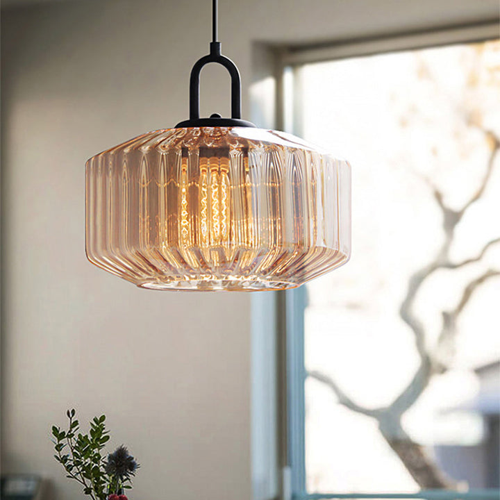 VerdantGlow | Elegant Striped Green Glass Pendant Lighting for Kitchen Island 5