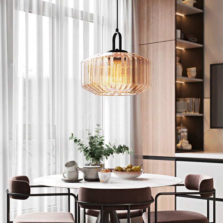VerdantGlow | Elegant Striped Green Glass Pendant Lighting for Kitchen Island 6