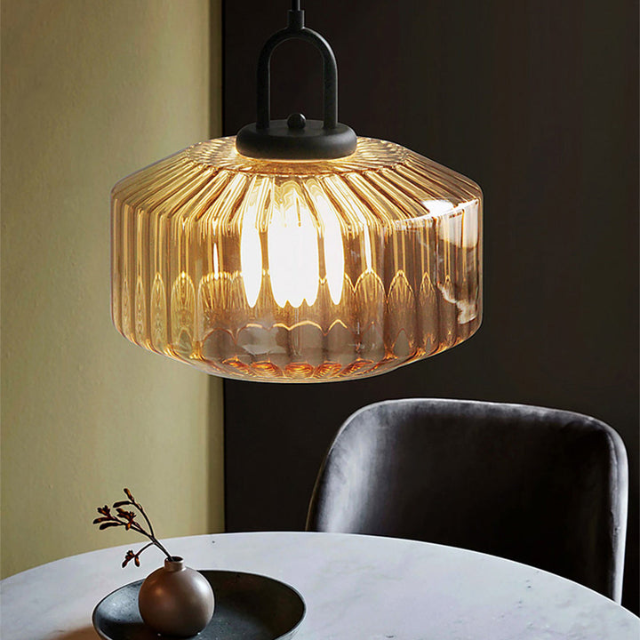 VerdantGlow | Elegant Striped Green Glass Pendant Lighting for Kitchen Island 7