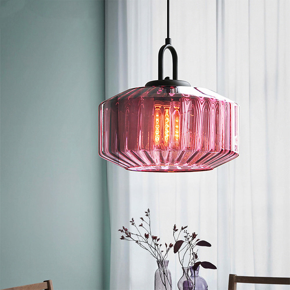VerdantGlow | Elegant Striped Green Glass Pendant Lighting for Kitchen Island 9