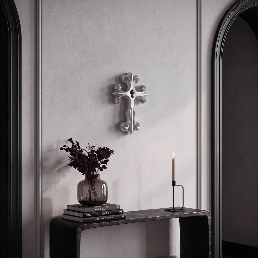 Vesper | Decorative Gothic Cross Wall Hanging with Sculptural Resin Relief Design
