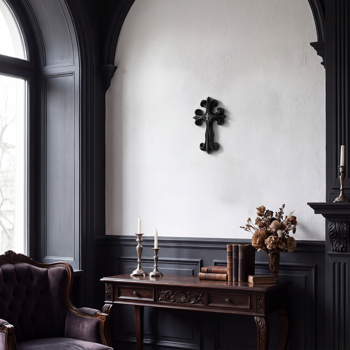 Vesper | Decorative Gothic Cross Wall Hanging with Sculptural Resin Relief Design