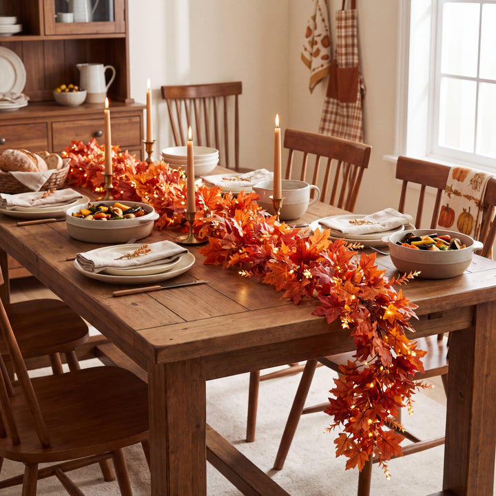 Orchard | Decorative Autumn Leaf Garland Set with Warm LED Harvest Table Decor