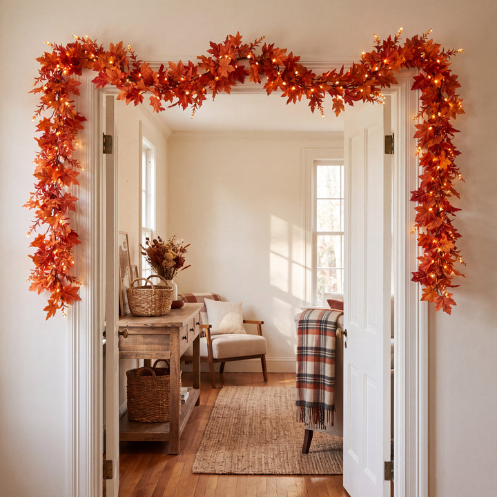 Orchard | Decorative Autumn Leaf Garland Set with Warm LED Harvest Table Decor