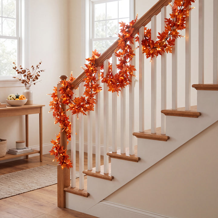Orchard | Decorative Autumn Leaf Garland Set with Warm LED Harvest Table Decor
