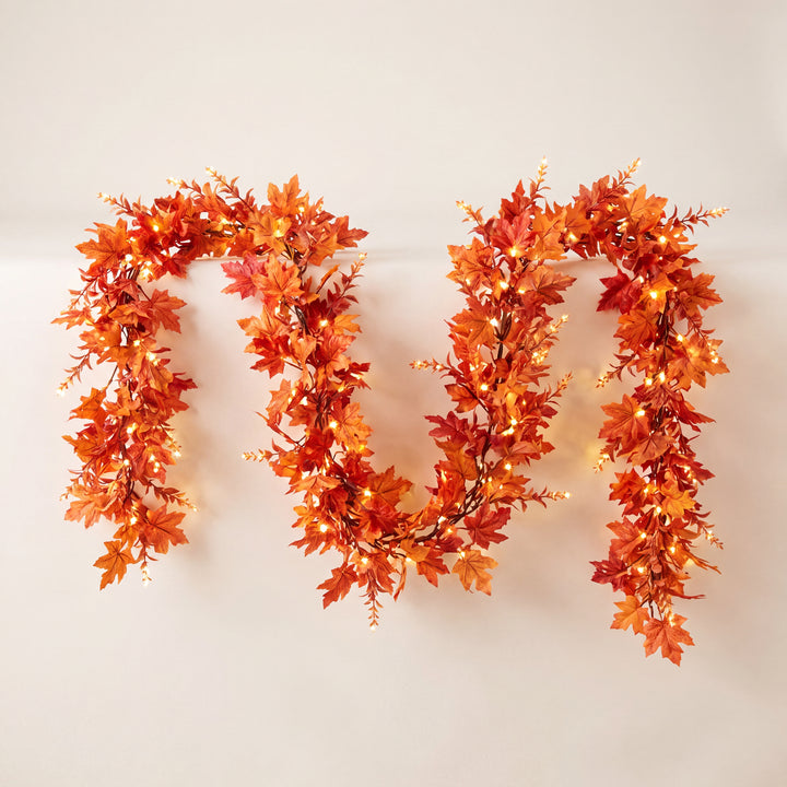 Orchard | Decorative Autumn Leaf Garland Set with Warm LED Harvest Table Decor