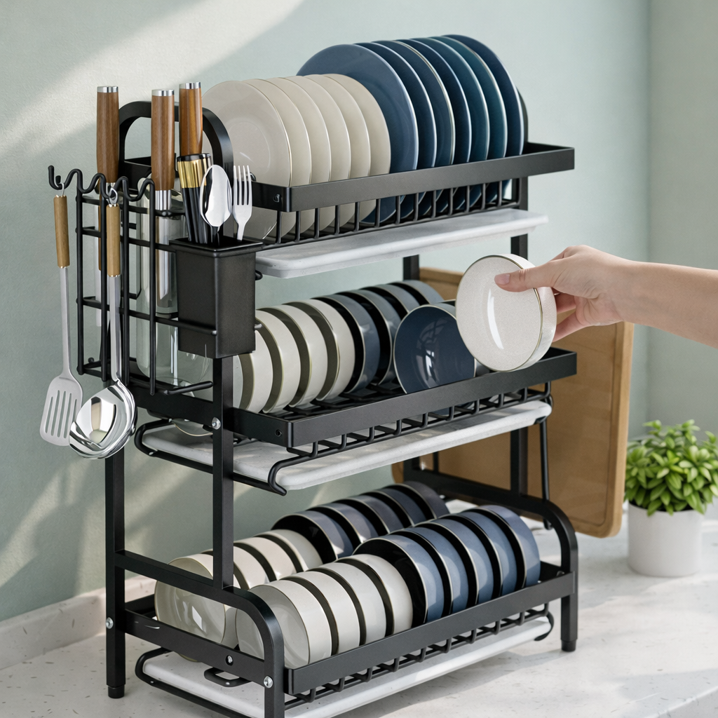 Virelle | Stainless Steel Dish Drying Rack for Kitchen with Three-Tier Space-Saving Design