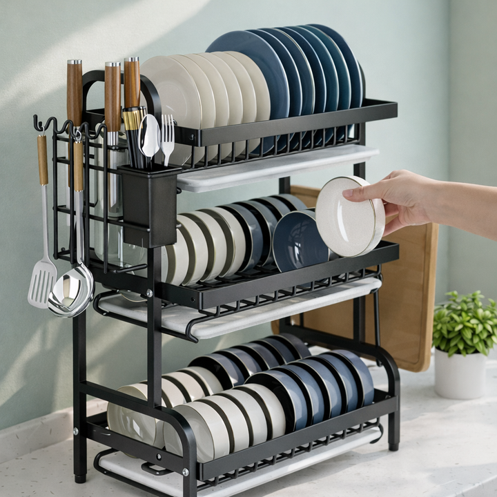 Virelle | Stainless Steel Dish Drying Rack for Kitchen with Three-Tier Space-Saving Design