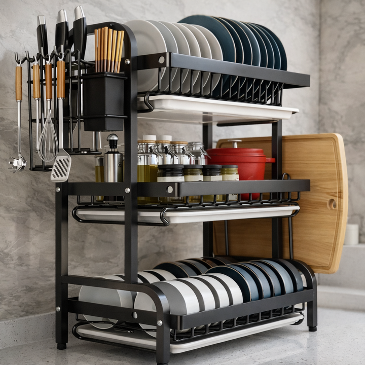 Virelle | Stainless Steel Dish Drying Rack for Kitchen with Three-Tier Space-Saving Design
