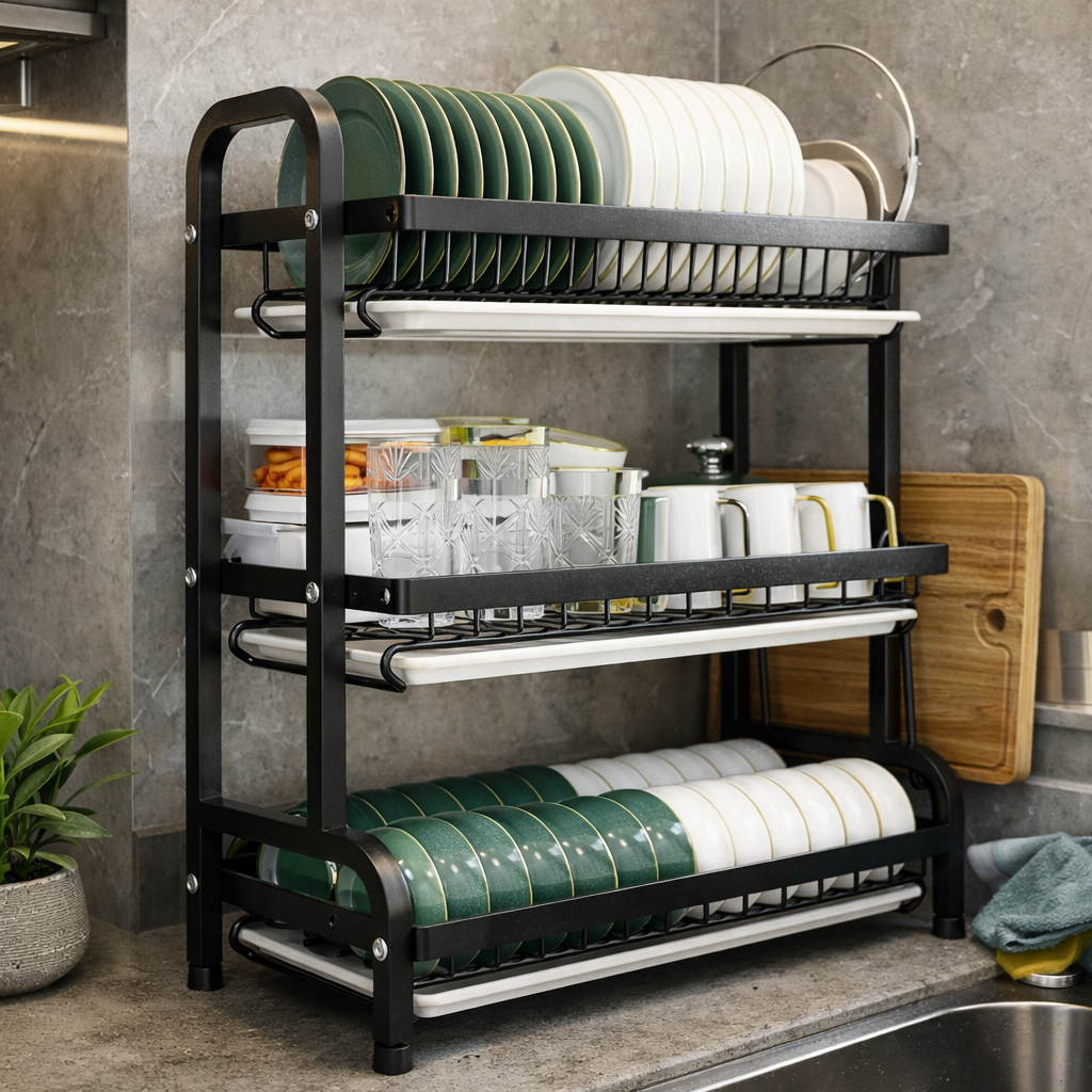 Virelle | Stainless Steel Dish Drying Rack for Kitchen with Three-Tier Space-Saving Design