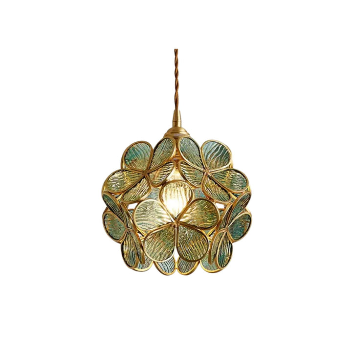 Virelo | Glass Pendant Light – Flower Shade, Vintage Brass Frame 0