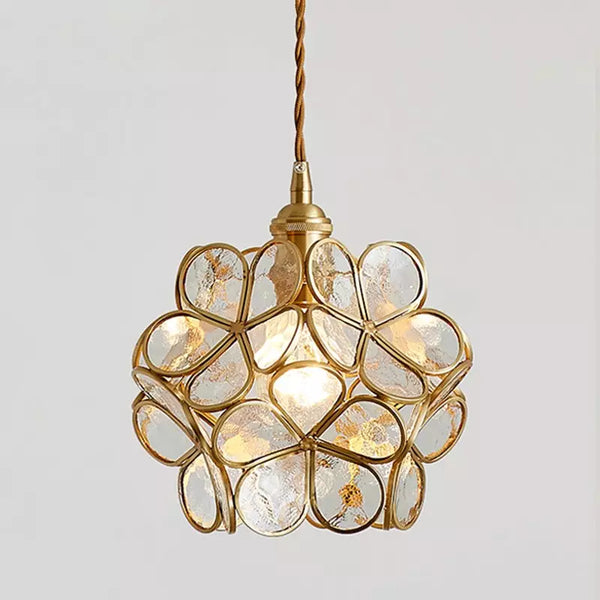 Virelo | Glass Pendant Light – Flower Shade, Vintage Brass Frame 13