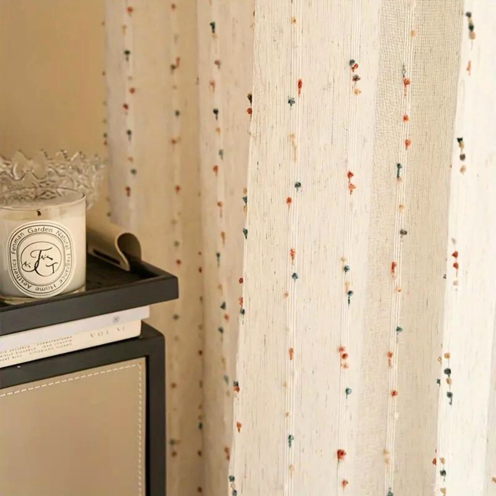Vireo | Sheer Curtain – Semi-Sheer Opacity, Rainbow Embroidery 3