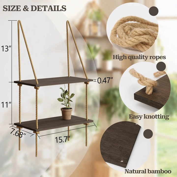 Vireo | Wall Shelf – Woven Hanger, Natural Wood 4