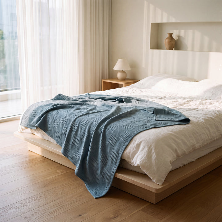 Zephyr | Cotton Waffle Blanket, Lightweight Breathable Throw for Bed & Sofa