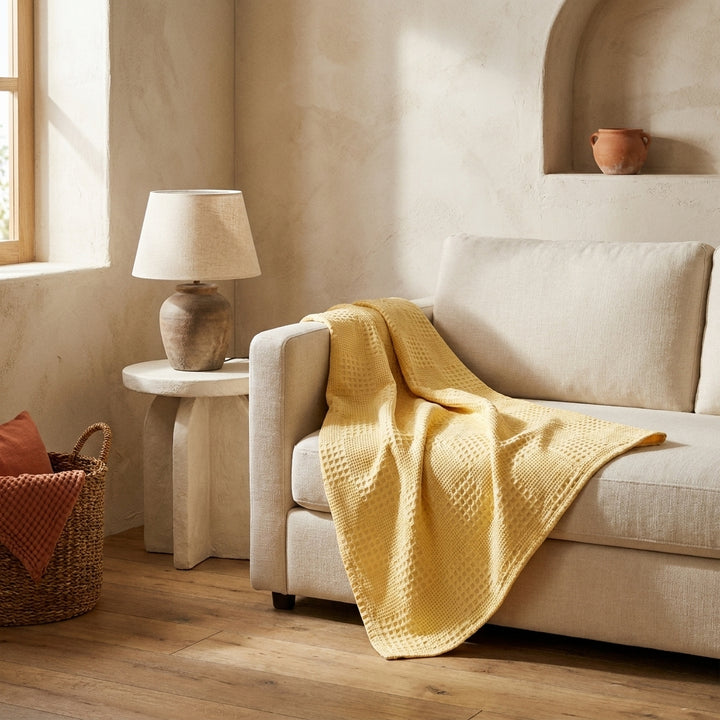 Zephyr | Cotton Waffle Blanket, Lightweight Breathable Throw for Bed & Sofa