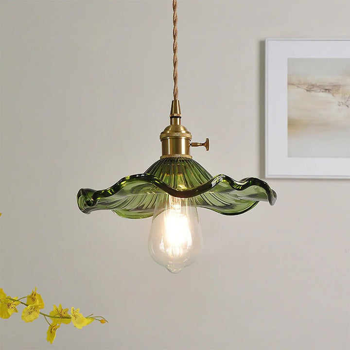 Zelari | Glass Pendant Light – Flower Shade, Brass Fixture 0