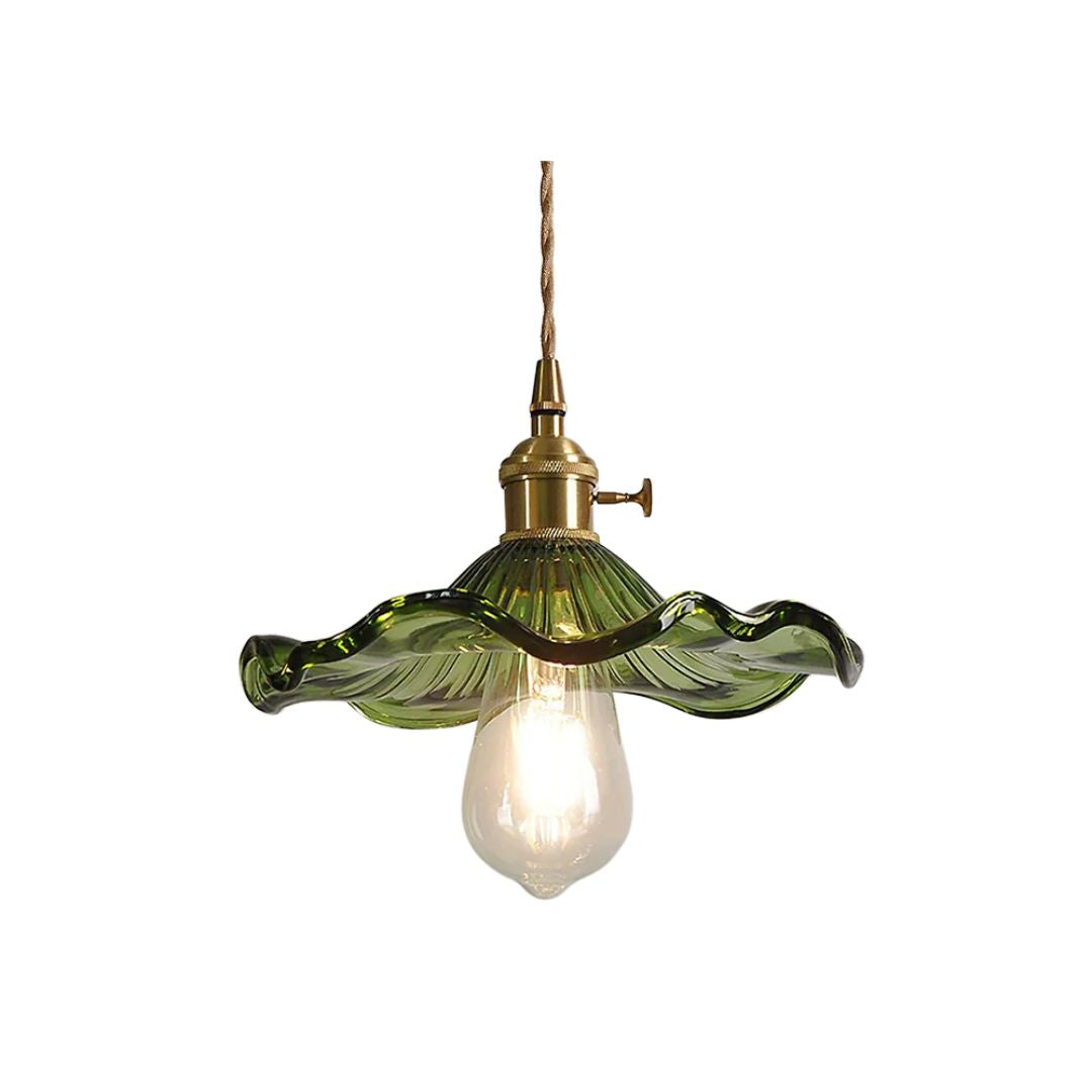 Zelari | Glass Pendant Light – Flower Shade, Brass Fixture 1