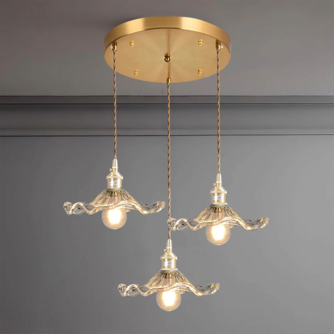 Zelari | Glass Pendant Light – Flower Shade, Brass Fixture 10