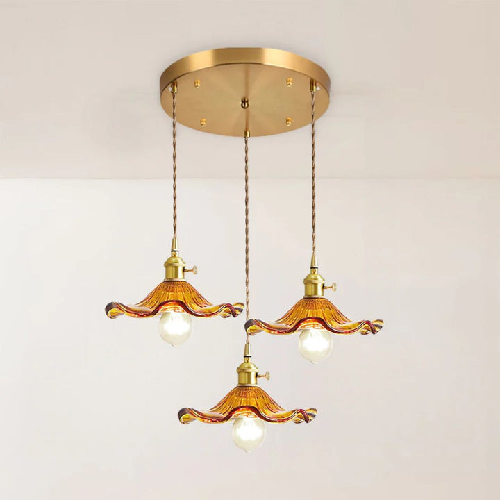 Zelari | Glass Pendant Light – Flower Shade, Brass Fixture 11