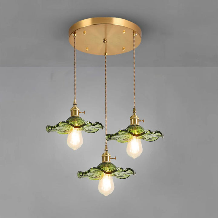 Zelari | Glass Pendant Light – Flower Shade, Brass Fixture 12