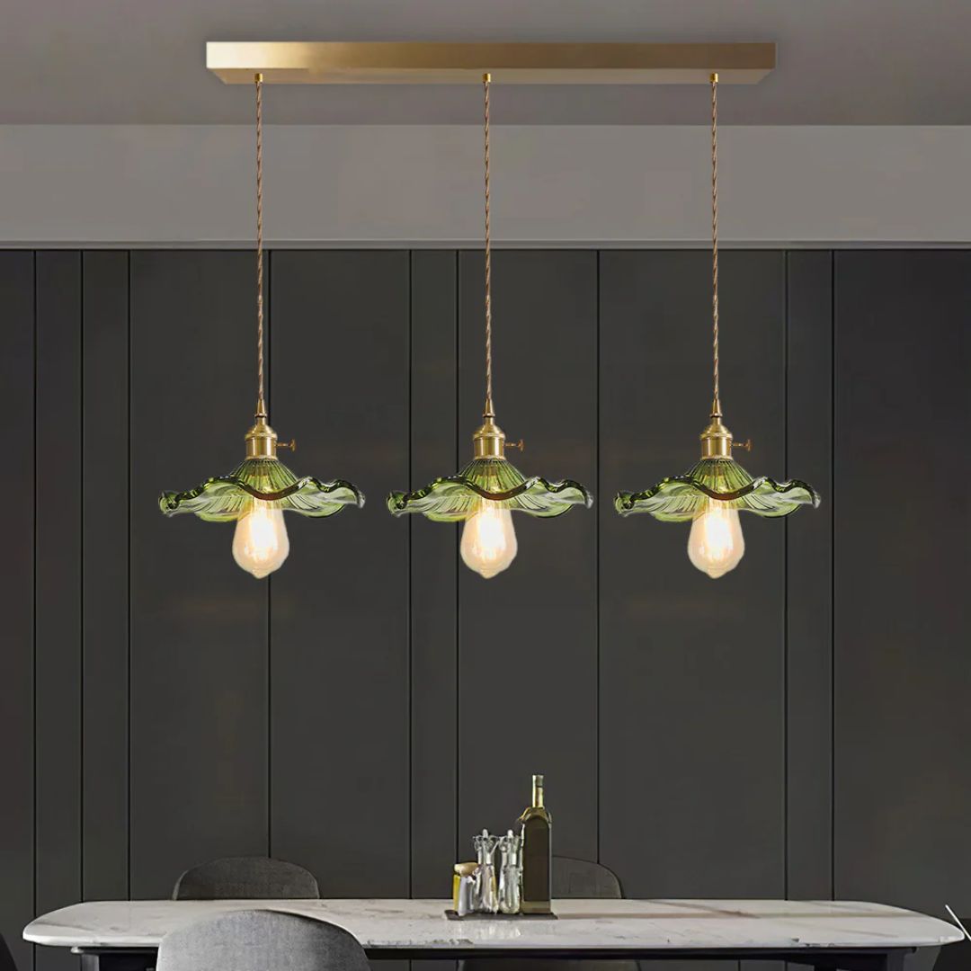 Zelari | Glass Pendant Light – Flower Shade, Brass Fixture 13