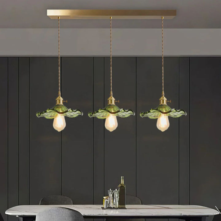 Zelari | Glass Pendant Light – Flower Shade, Brass Fixture 13