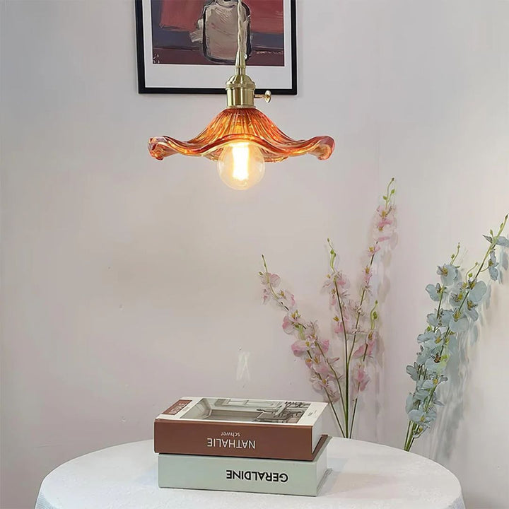 Zelari | Glass Pendant Light – Flower Shade, Brass Fixture 14
