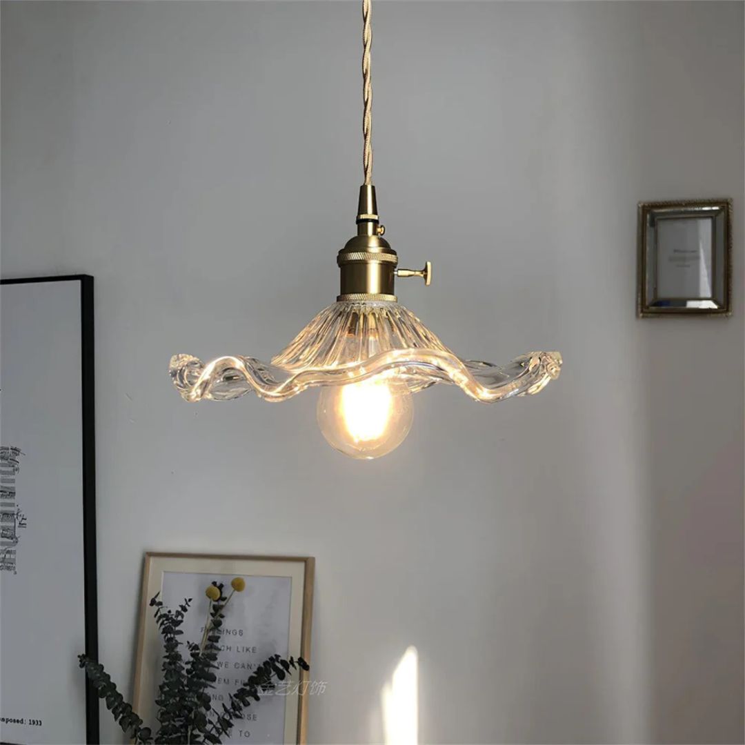 Zelari | Glass Pendant Light – Flower Shade, Brass Fixture 15