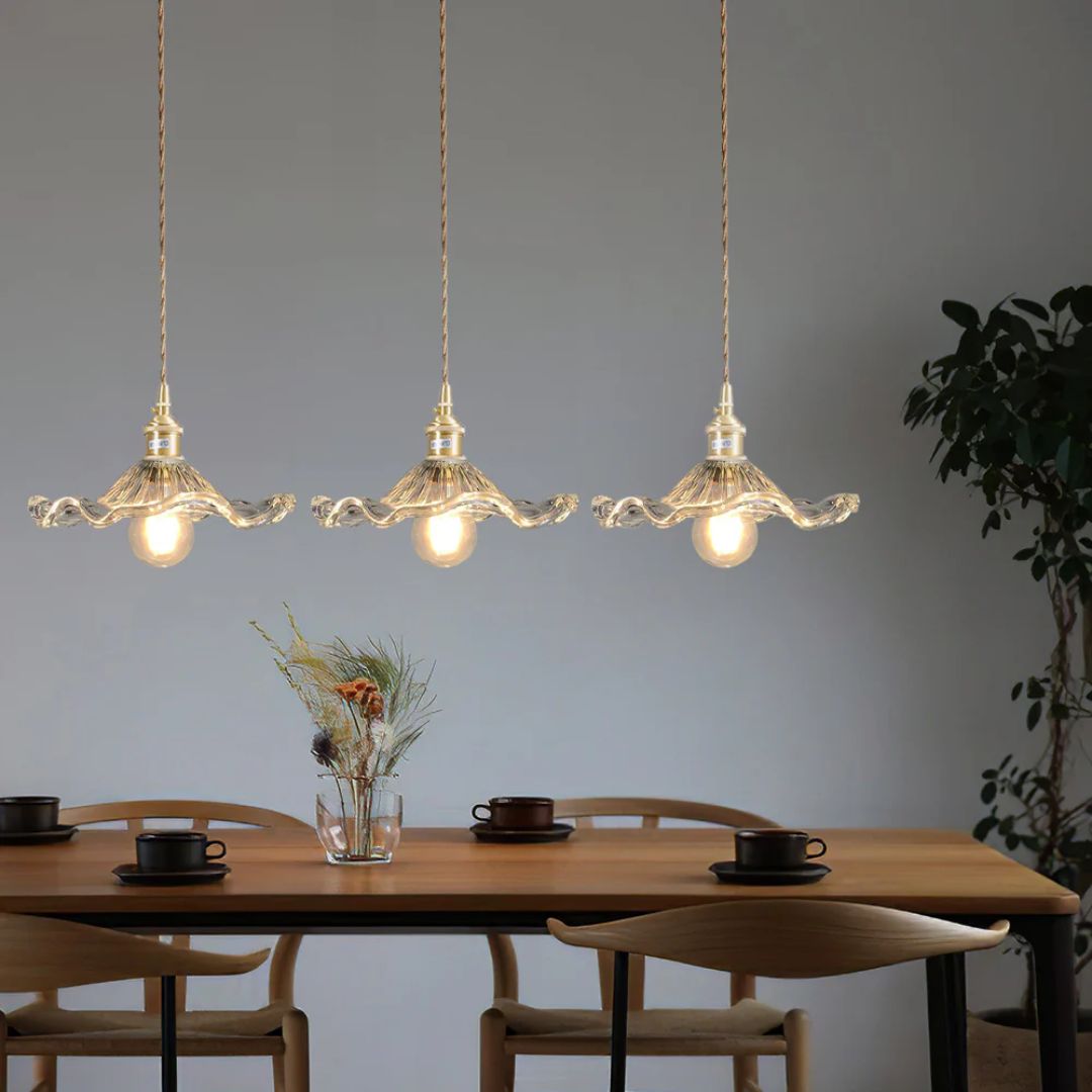 Zelari | Glass Pendant Light – Flower Shade, Brass Fixture 16