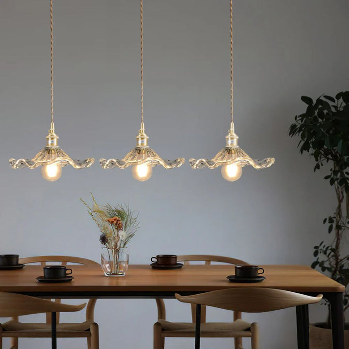 Zelari | Glass Pendant Light – Flower Shade, Brass Fixture 16