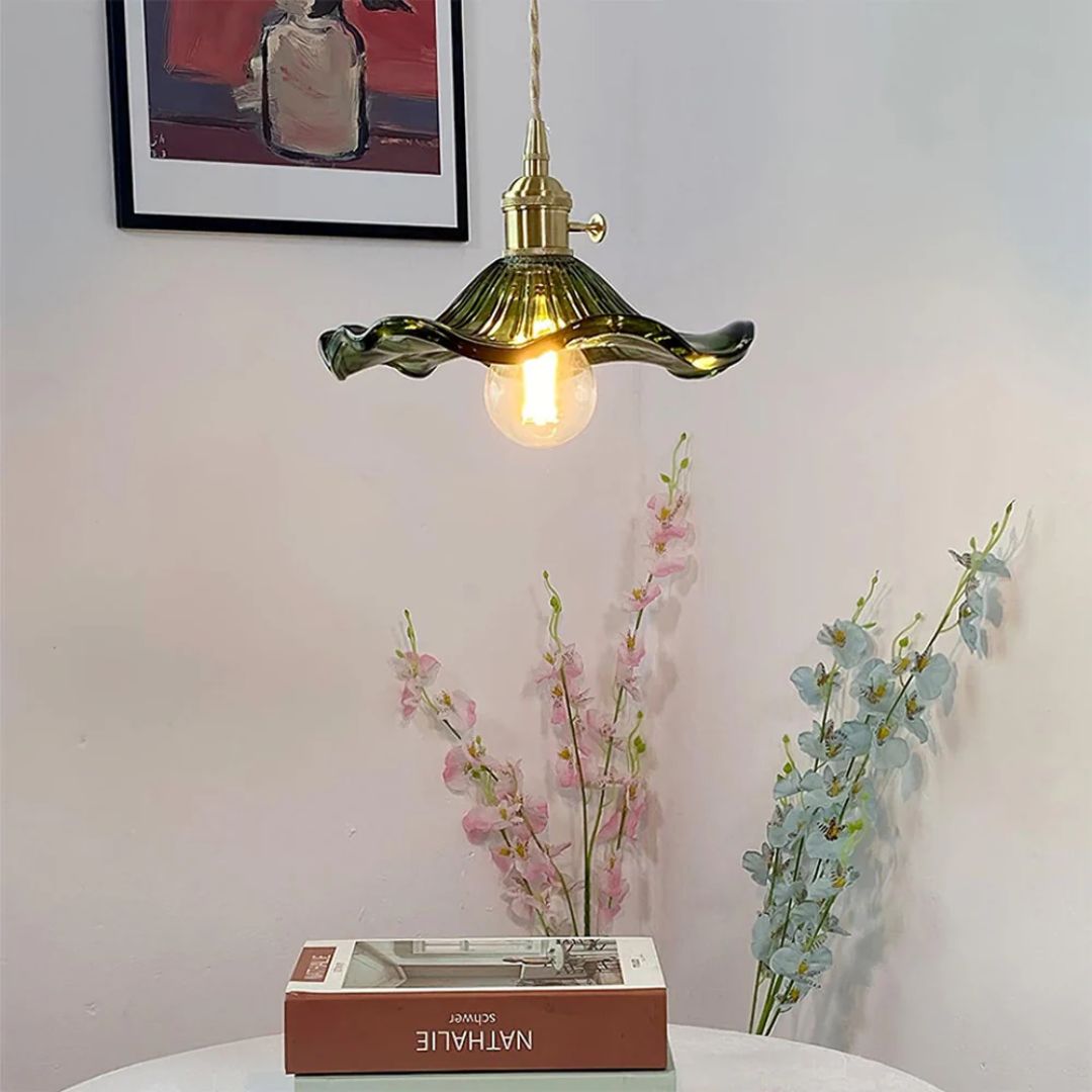 Zelari | Glass Pendant Light – Flower Shade, Brass Fixture 3