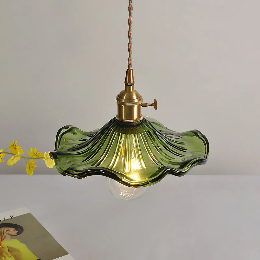 Zelari | Glass Pendant Light – Flower Shade, Brass Fixture 4