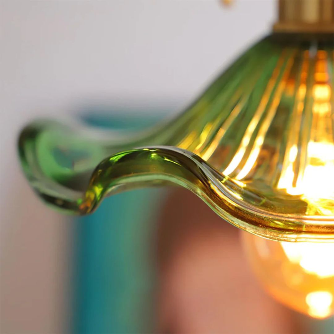 Zelari | Glass Pendant Light – Flower Shade, Brass Fixture 5
