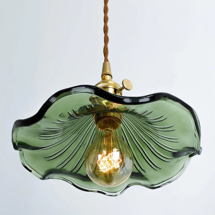 Zelari | Glass Pendant Light – Flower Shade, Brass Fixture 6
