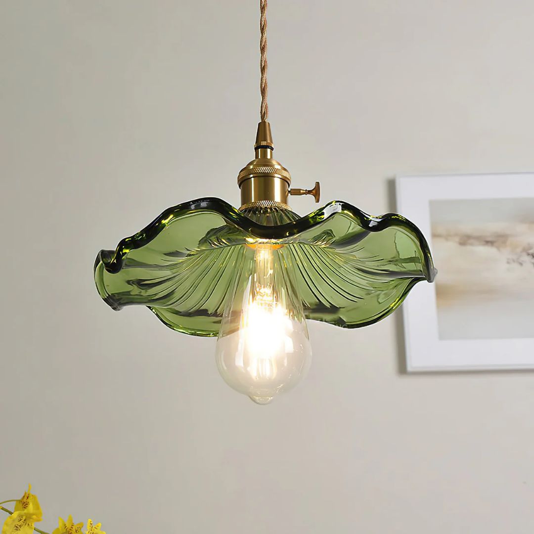 Zelari | Glass Pendant Light – Flower Shade, Brass Fixture 7