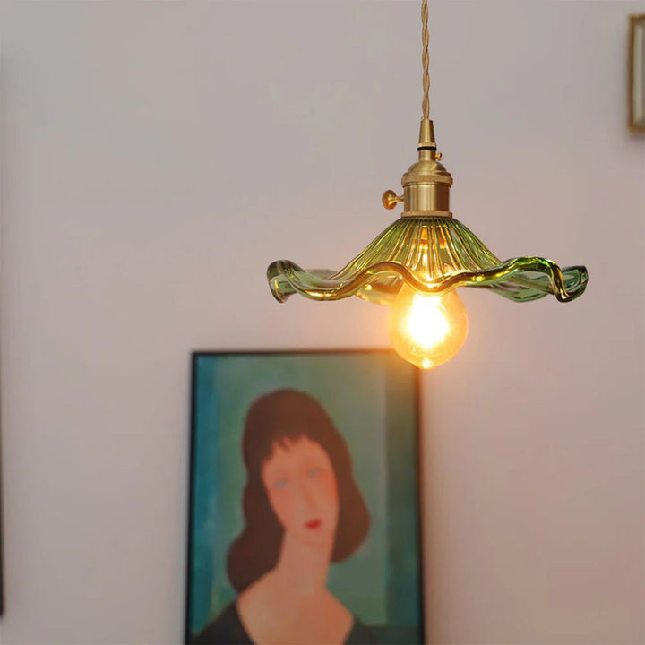 Zelari | Glass Pendant Light – Flower Shade, Brass Fixture 8