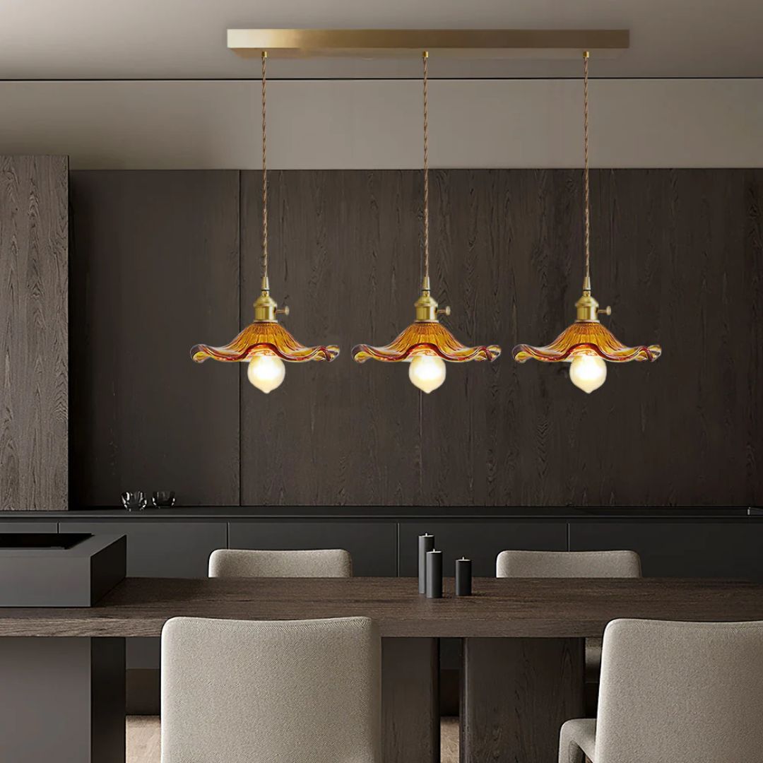 Zelari | Glass Pendant Light – Flower Shade, Brass Fixture 9