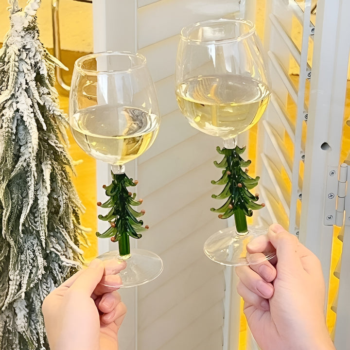 Christmas Tree Stem Wine Glass - Festive Holiday Glassware